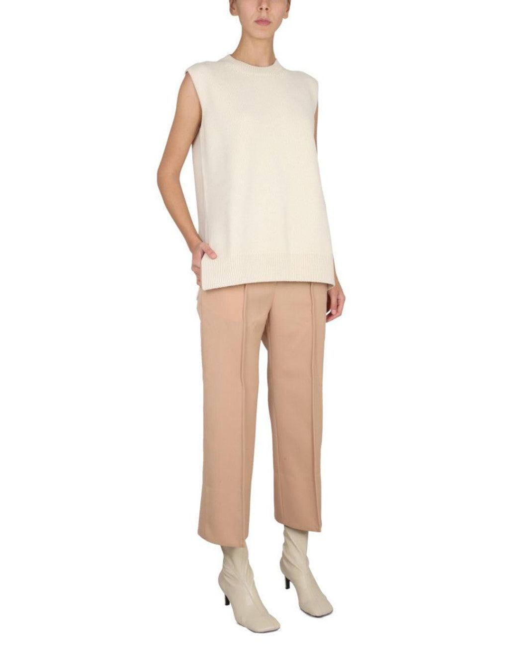Jil Sander White Knitted Crew Neck Sweater