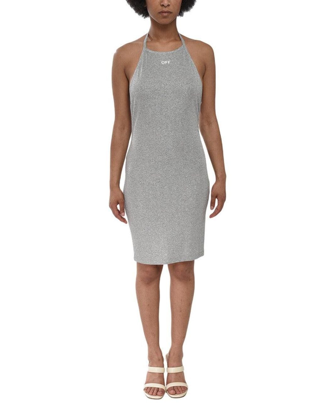Off-White c/o Virgil Abloh Gray Logo Halter Neck Mini Dress