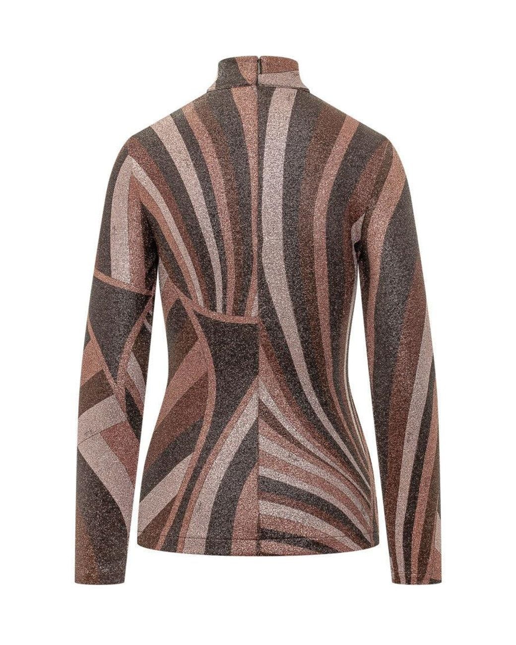 Emilio Pucci Brown Abstract Mock Collar Top