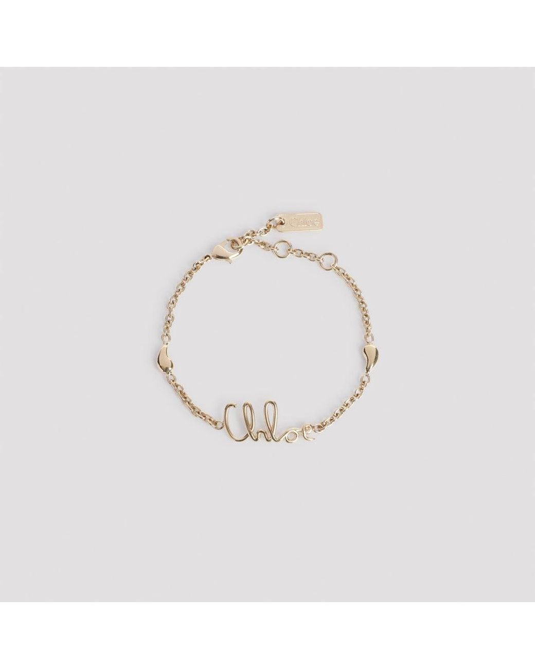 Chloé Metallic Golden Vintage Logo Charm Bracelet