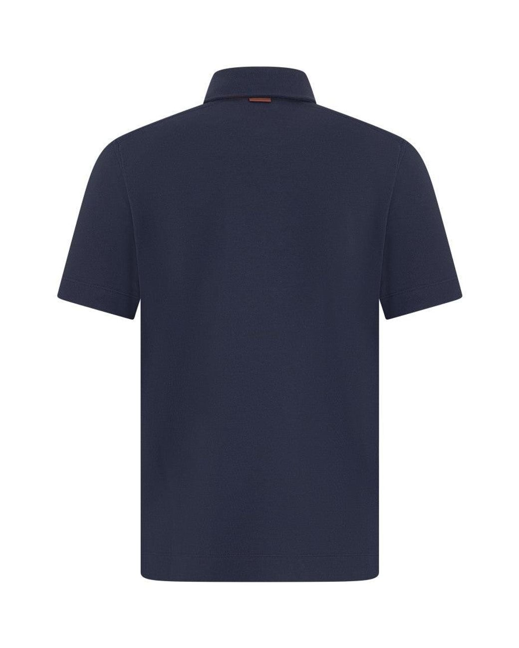 Zegna Blue Solid Shirt Collar Polo for men