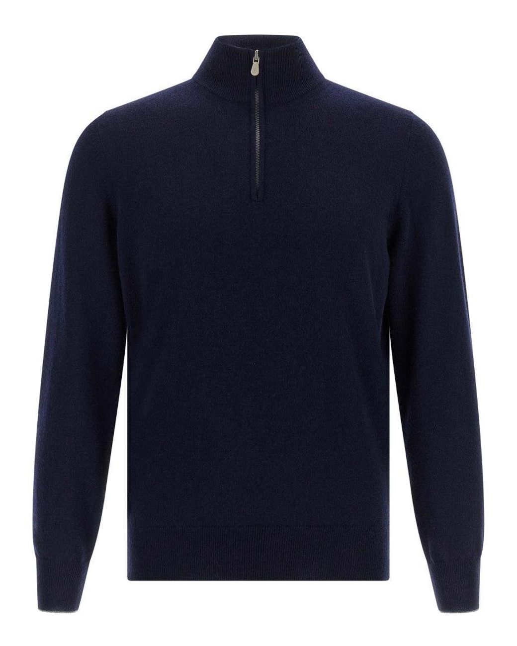Brunello Cucinelli Blue Half-Zip Sweater for men
