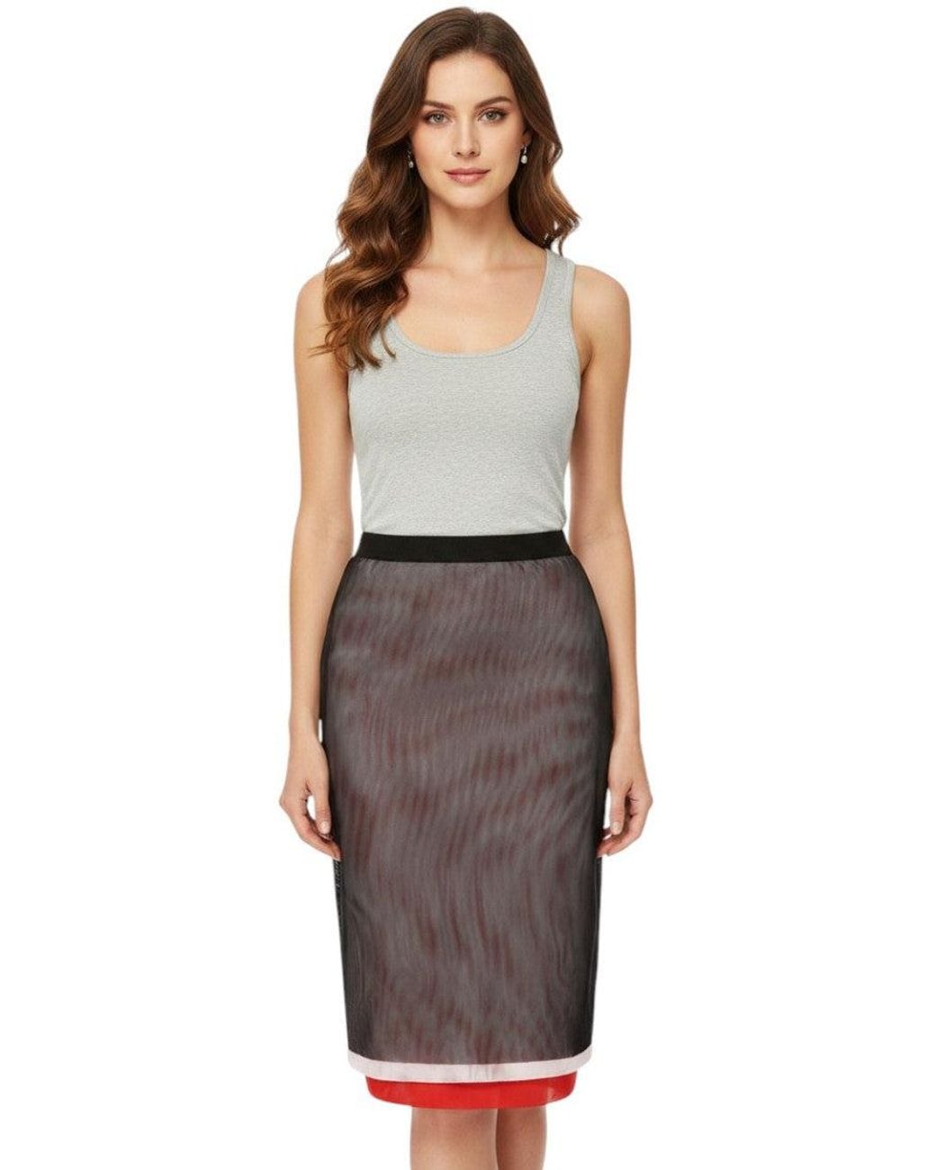 MSGM Black Stripes Calf Length Skirt