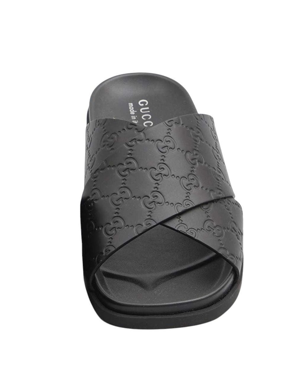 Gucci Black Logo Leather Slides for men