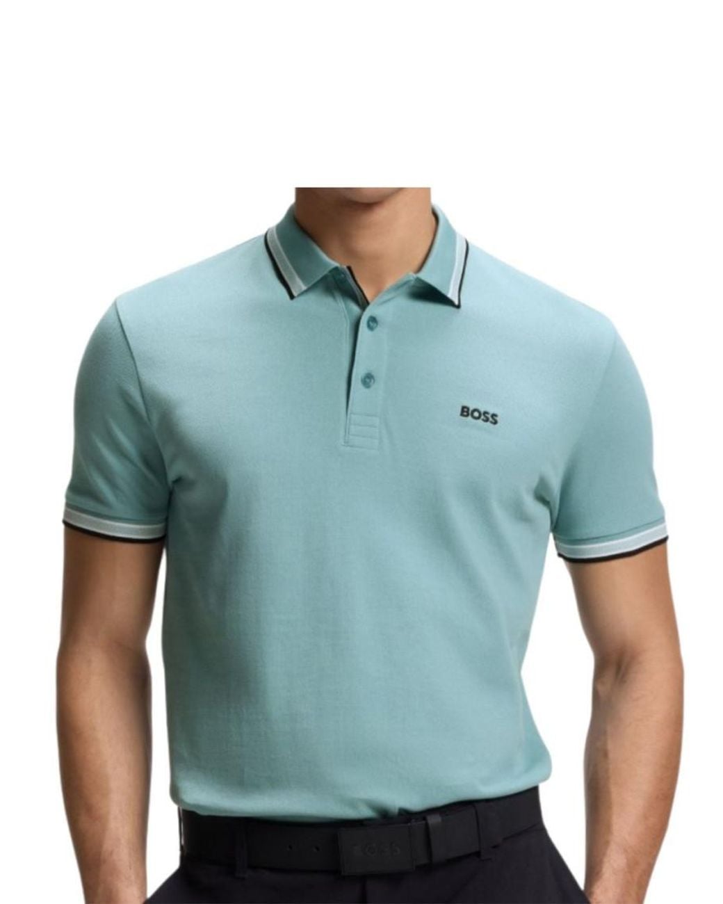 Boss Blue Solid Shirt Collar Polo for men