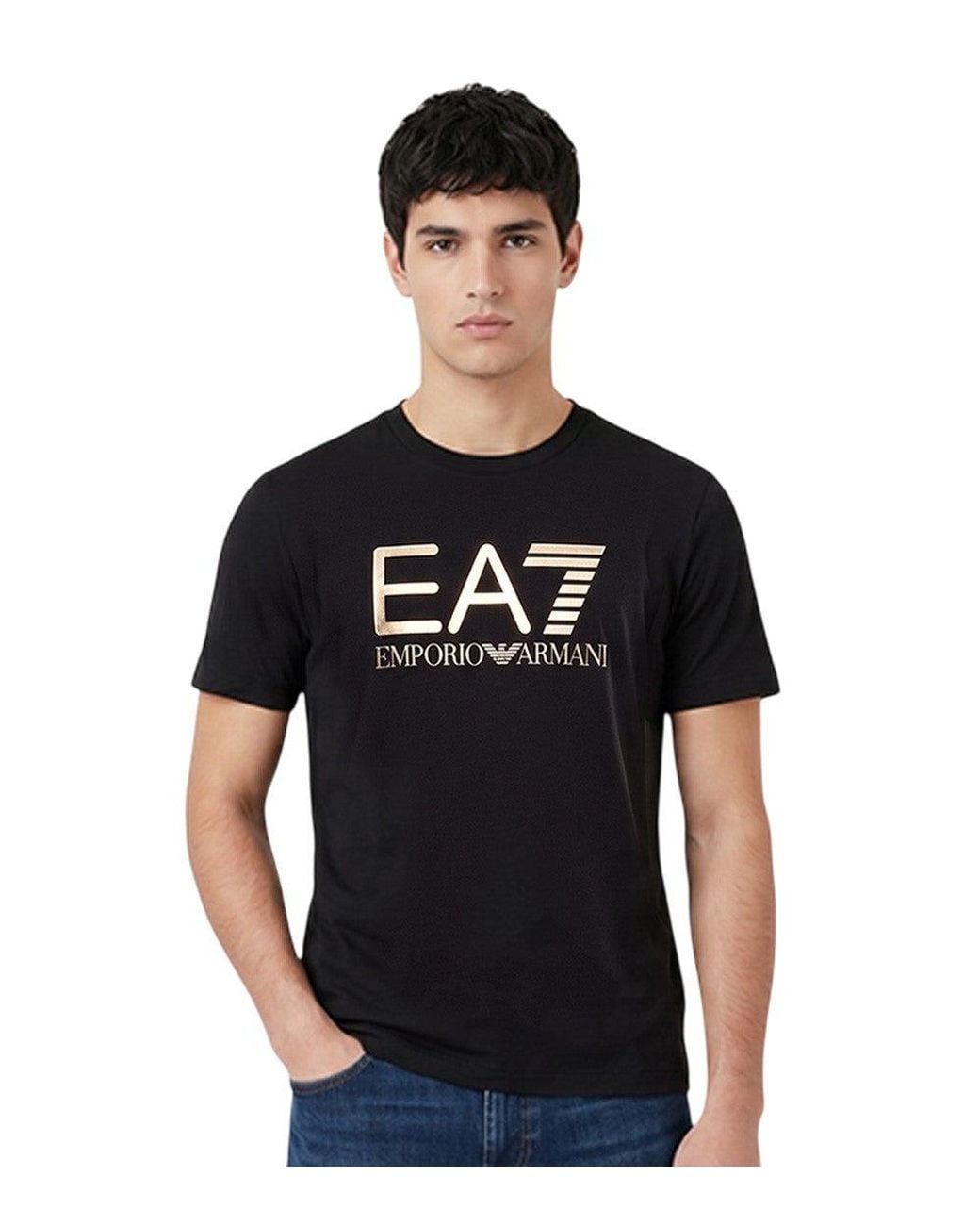 EA7 Black Logo Crew Neck T-Shirt for men