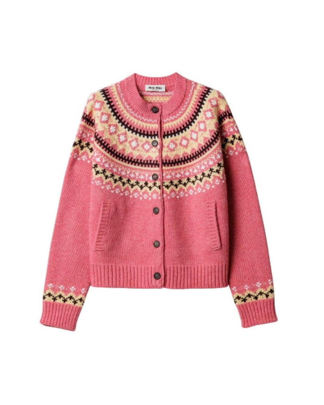 Miu Miu Red Geometric Round Neck Sweater