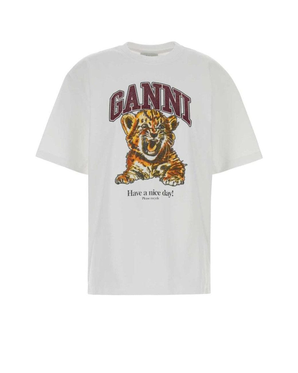 Ganni White Crew Neck Graphic Print T-Shirt
