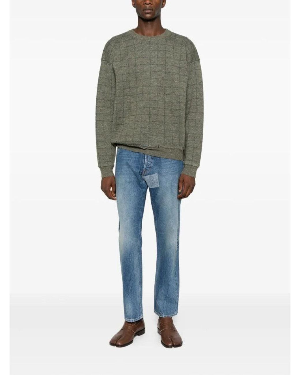 Maison Margiela Green Checked Distressed Sweater for men