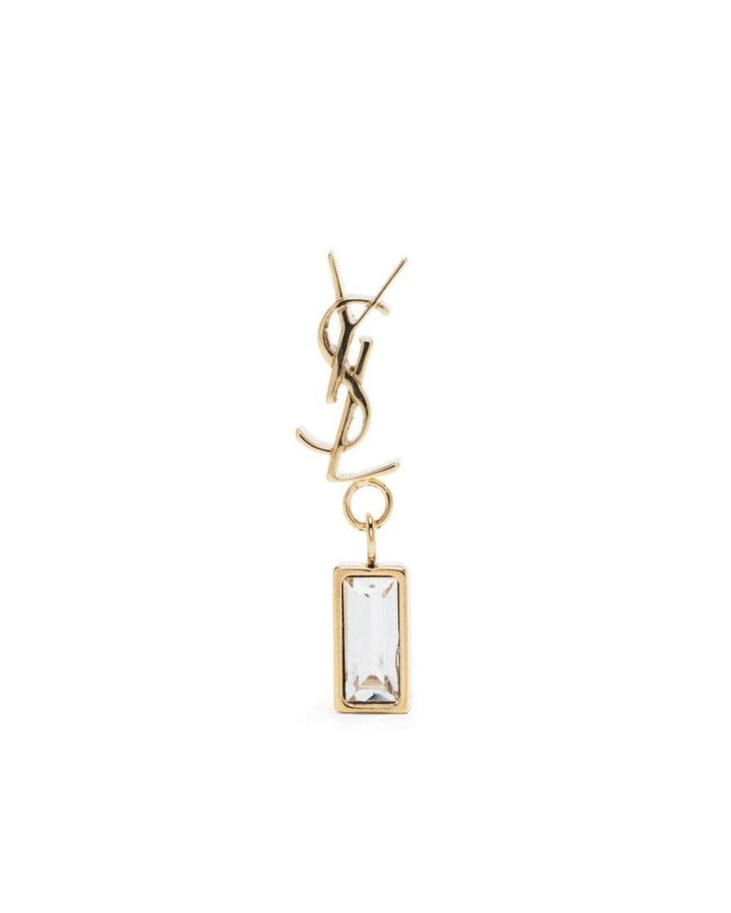 Saint Laurent White Golden Cassandre Rhinestones Single Earring