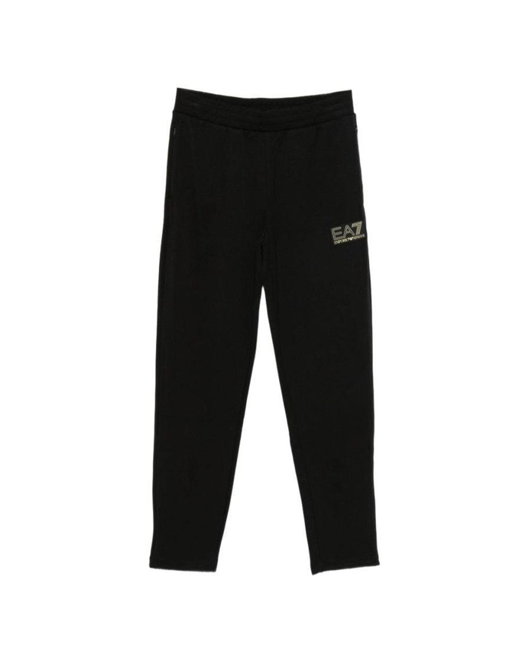 EA7 Black Elasticated Logo Trousers for men