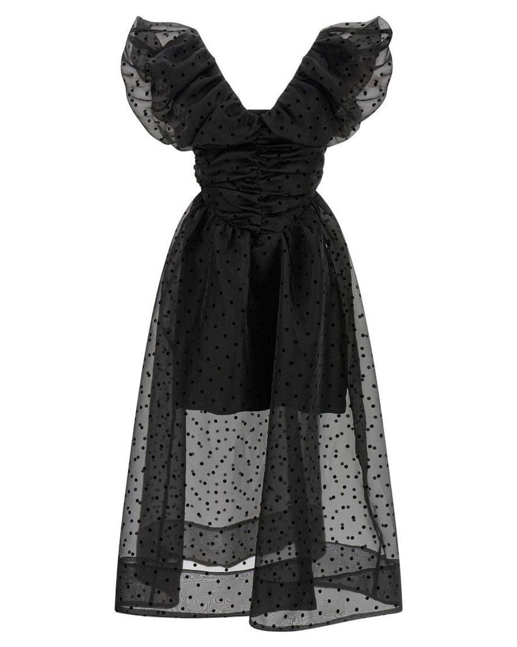 Ganni Black Organza Ruched' Dress