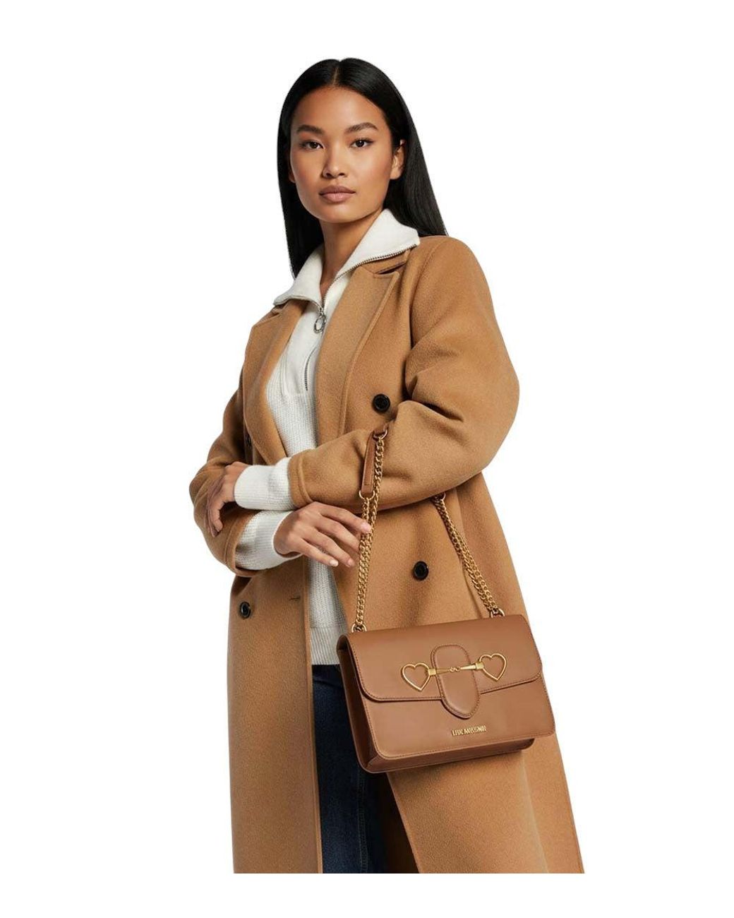 Love Moschino Brown Heart Logo Medium Shoulder Bag