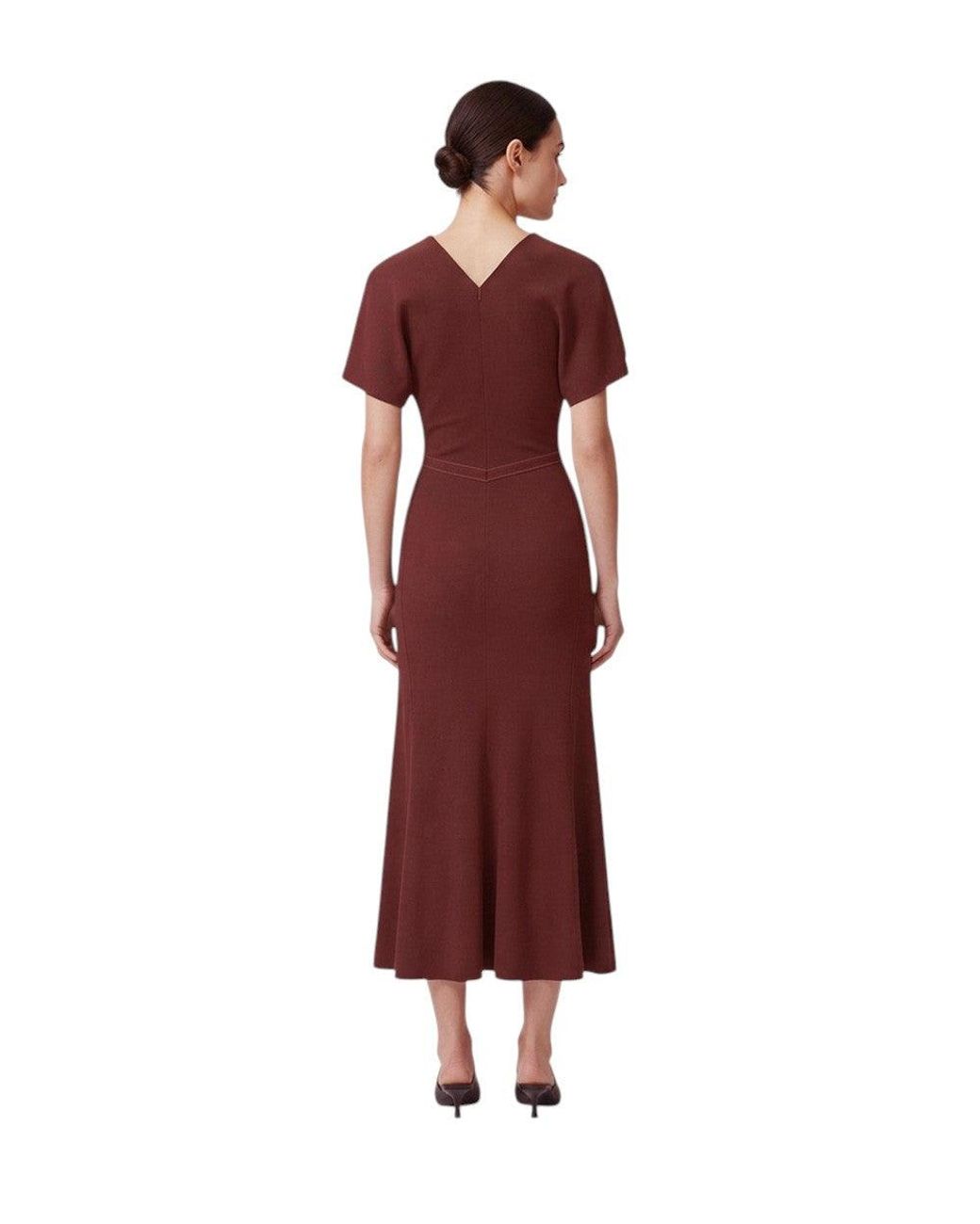 Victoria Beckham Red Crew Neck Midi Dress