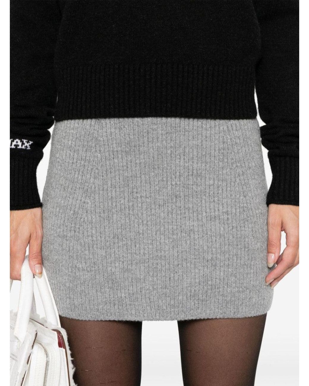 Sportmax Gray Wool Knitted Skirt