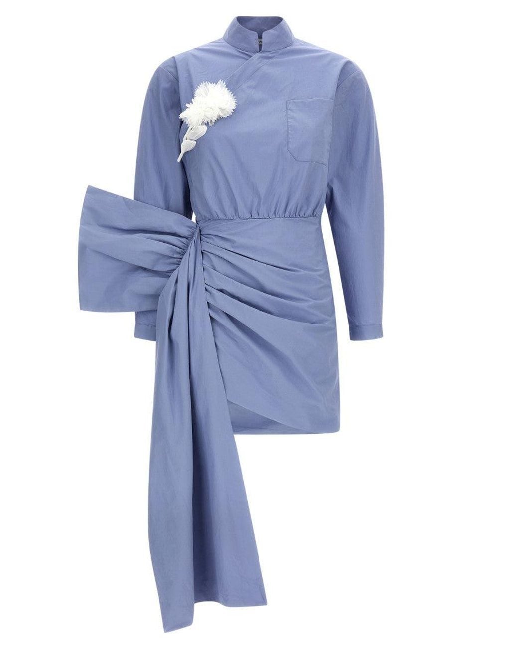 Self-Portrait Blue Cotton Tie-Side Mini Dress