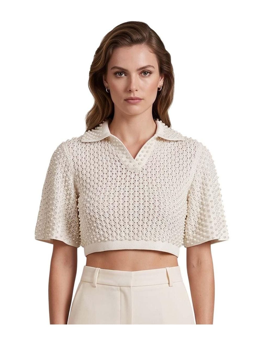 GIUSEPPE DI MORABITO White Embellished Shirt Collar Sweater