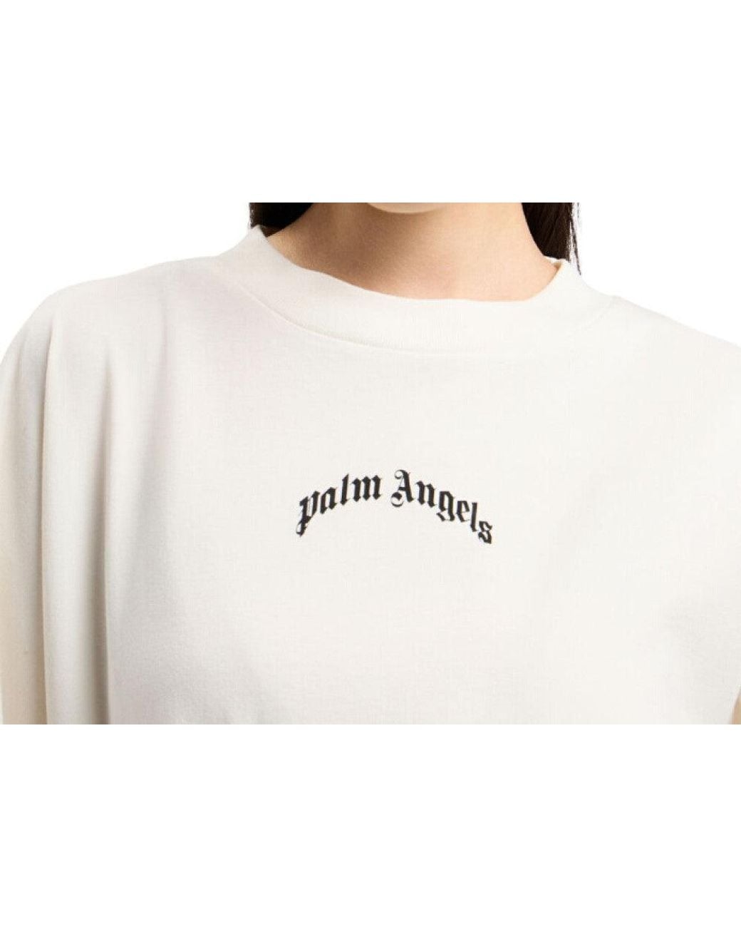 Palm Angels White Logo Crew Neck T-Shirt