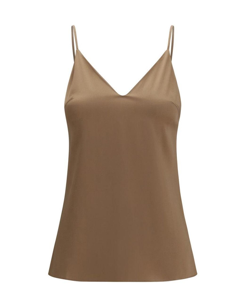 Brunello Cucinelli Brown Solid V Neck Top