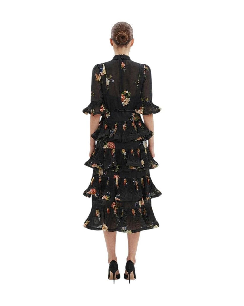 Zimmermann Black Pleated Sleeved Dress