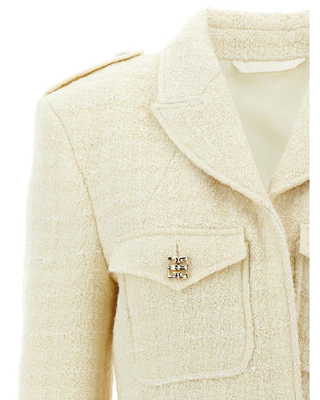 Givenchy Natural Short Tweed Jacket With 4G Detail