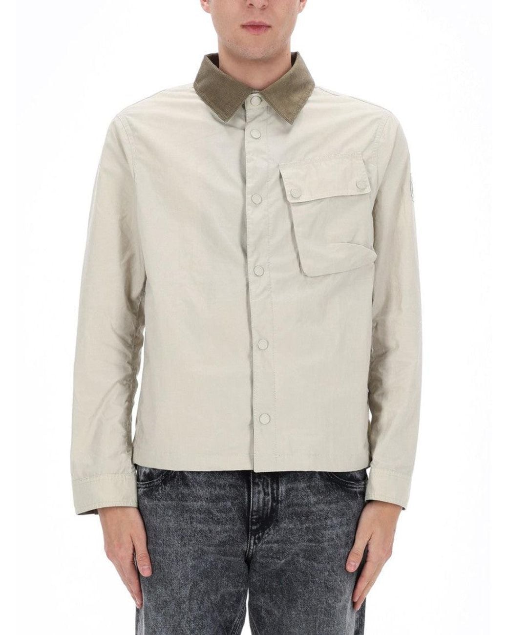 Belstaff White Solid Shirt Collar Jacket for men