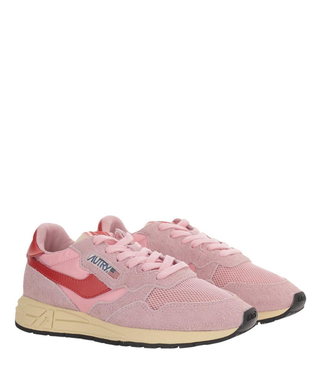 Autry Pink Panel Design Sneakers With Front Lacing And Logo Details