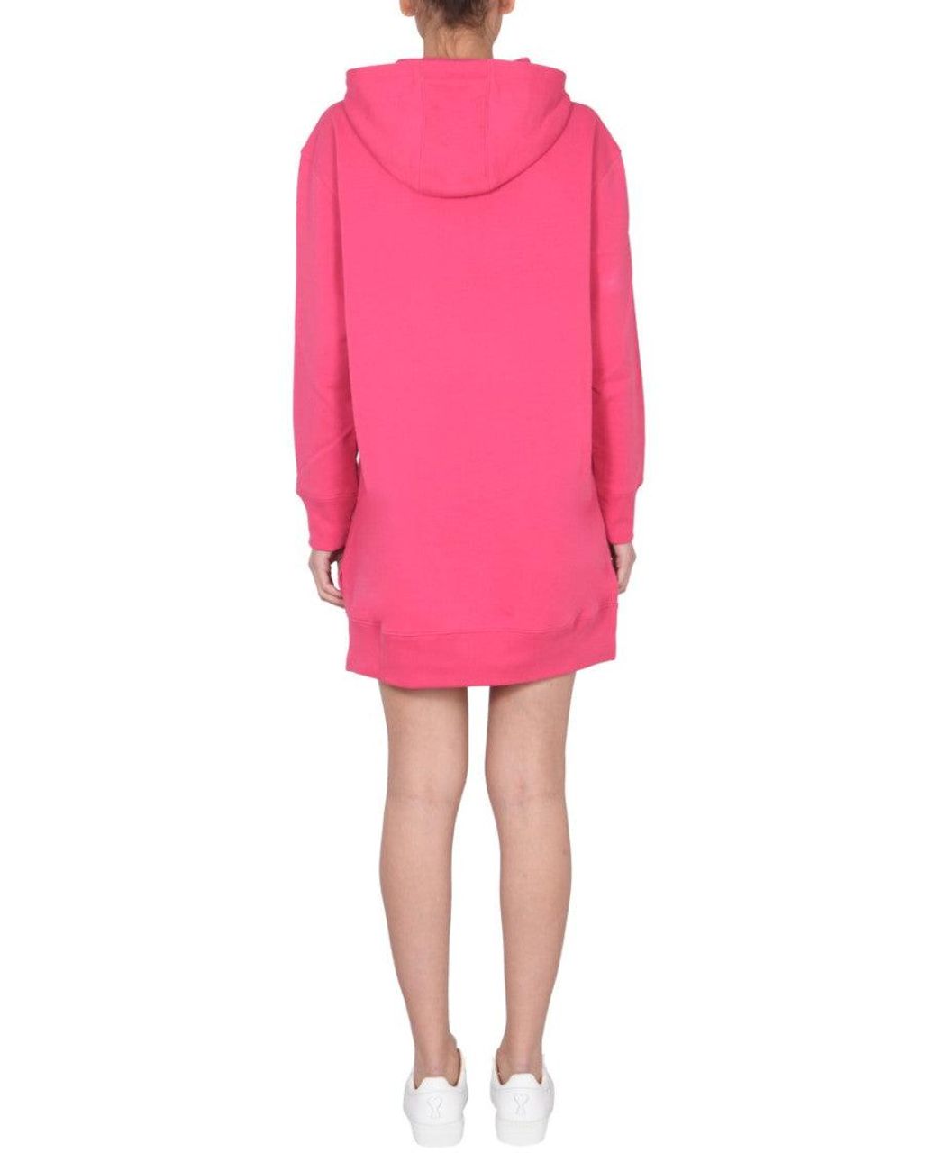 Moschino Pink Fuchsia Logo Hood Mini Dress