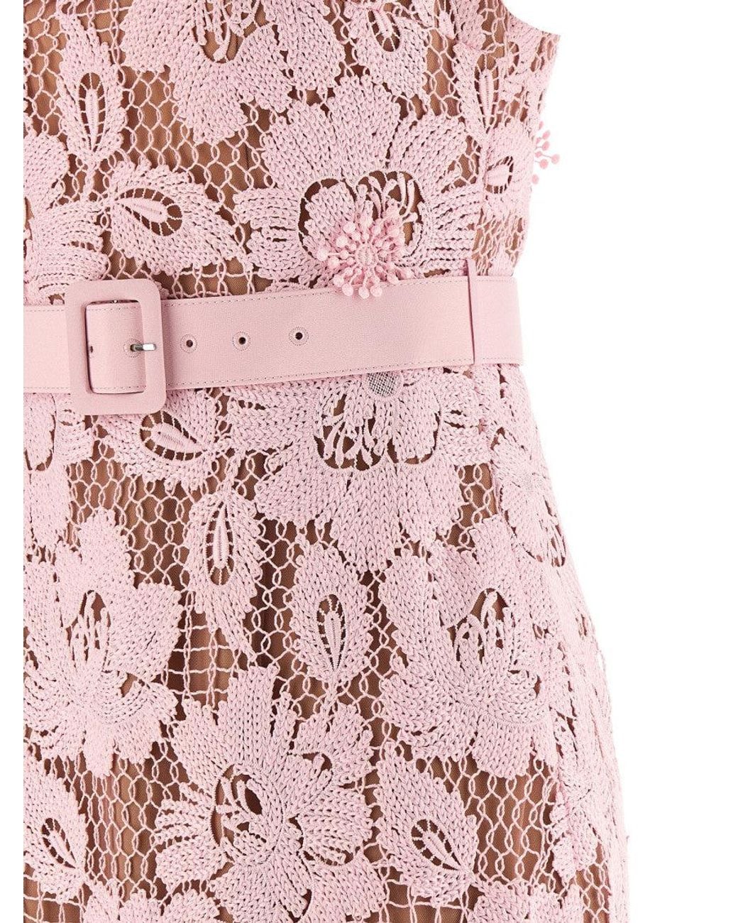 Self-Portrait Pink Crochet Lace Dress