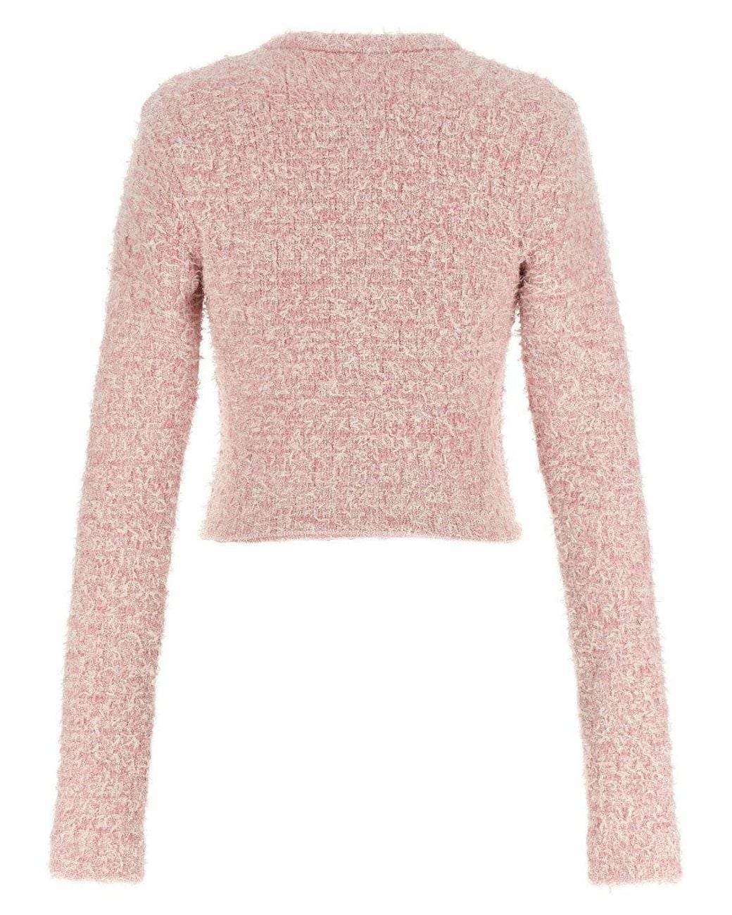 Balenciaga Pink Cropped Tweed Cardigan