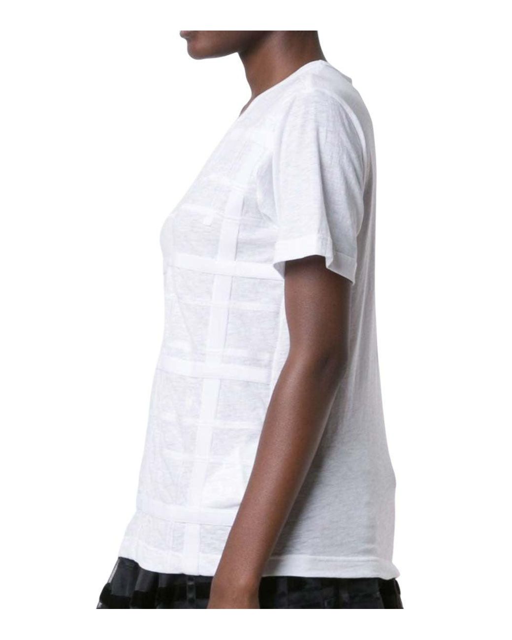 Comme des Garçons White Checks Crew Neck Top