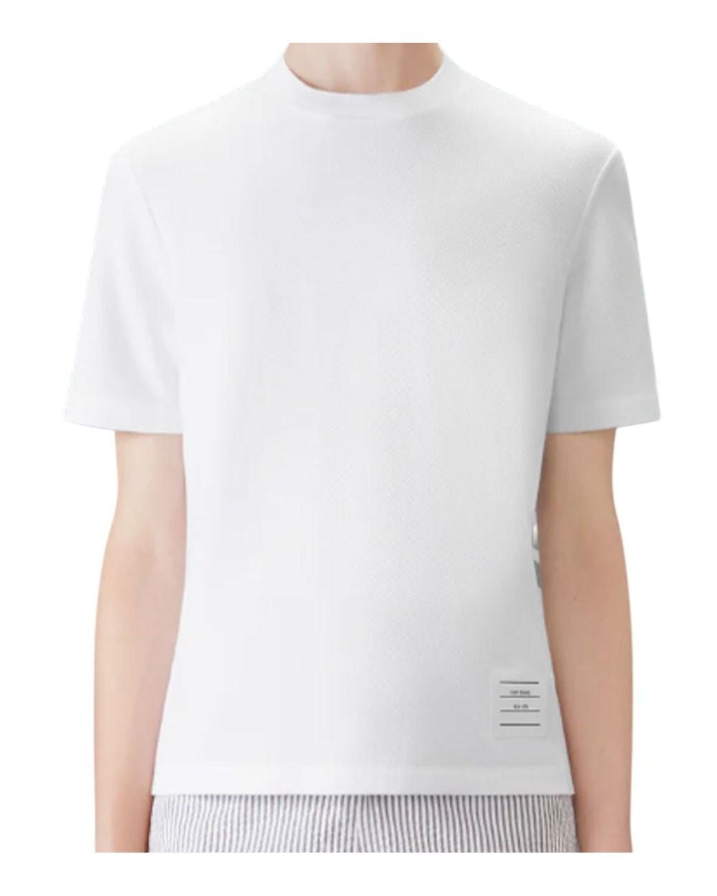 Thom Browne White Solid Crew Neck T-Shirt