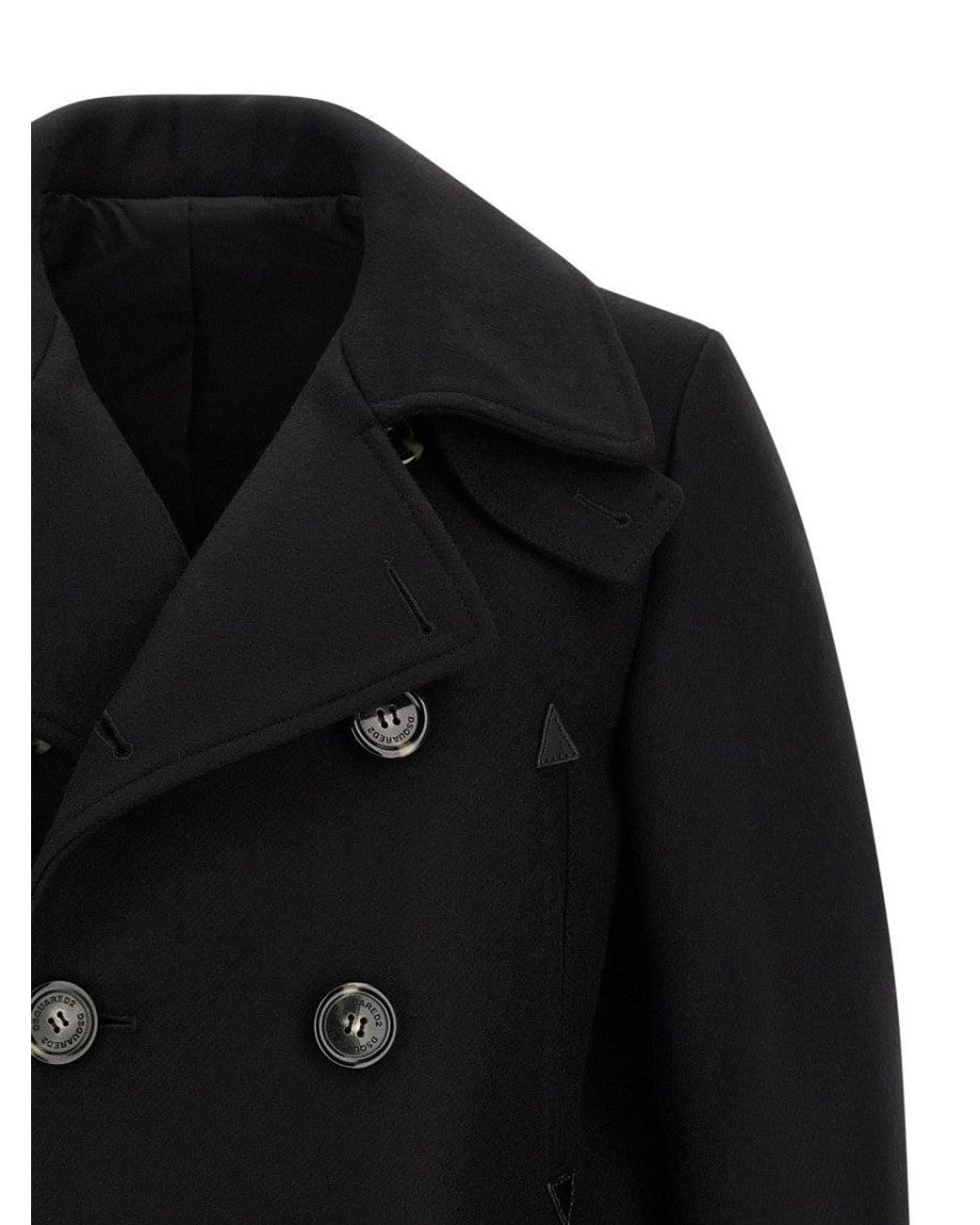 DSquared² Black Double Breasted Coat for men