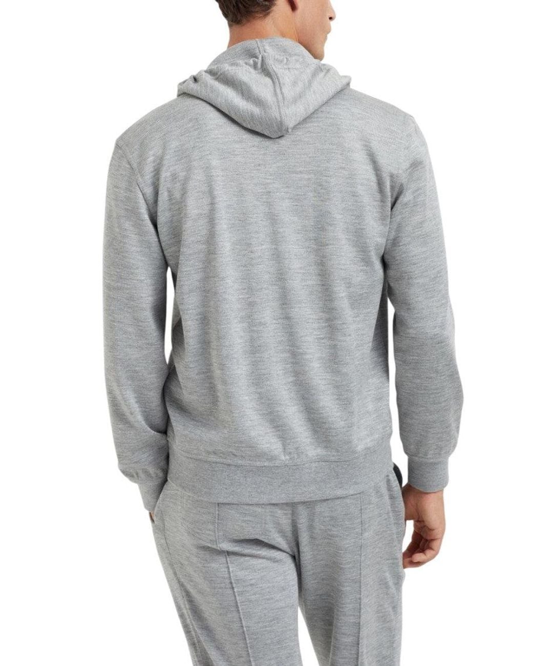 Brunello Cucinelli Gray Solid Zip Up Hoodie for men
