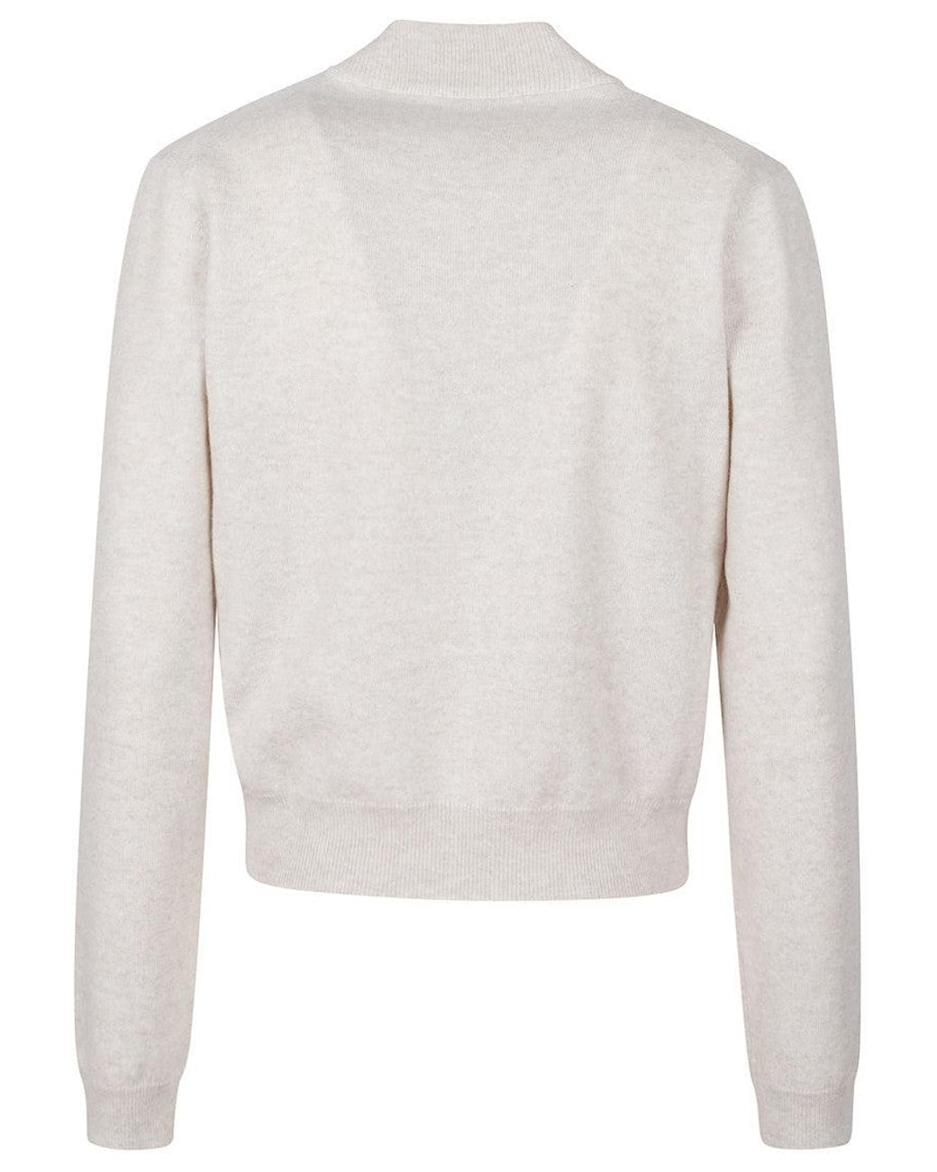 Brunello Cucinelli White Logo Mock Collar Sweater