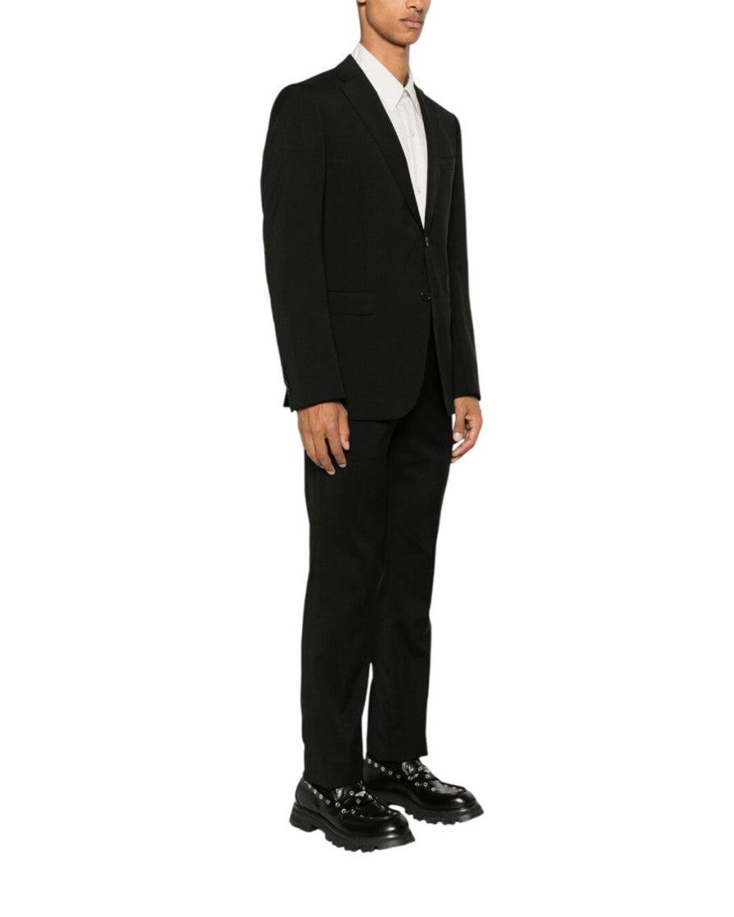Emporio Armani Black Solid Single Breasted Suit for men