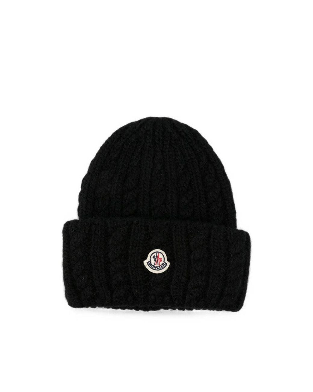 Moncler Black Knitted Beanie Cap