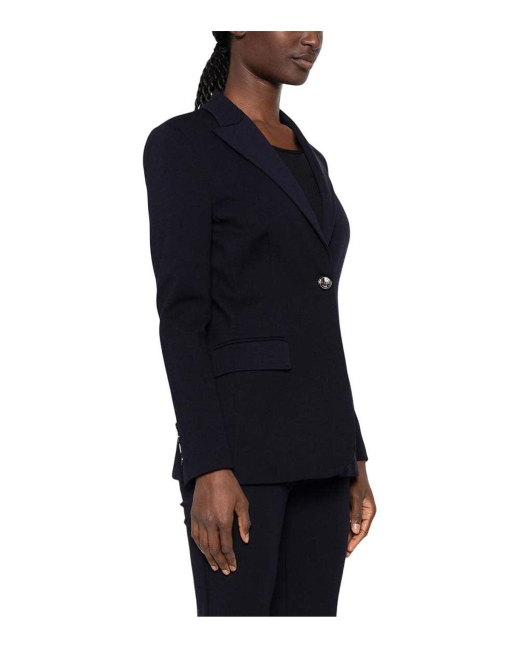 Pinko Blue Solid Notched Lapel Blazer