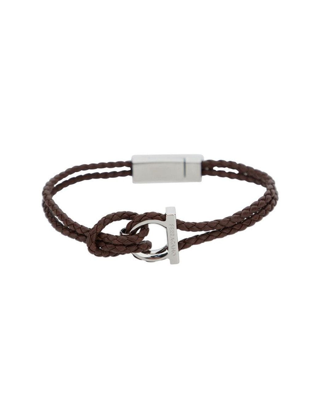 Ferragamo White Gancini Braided Bracelet for men
