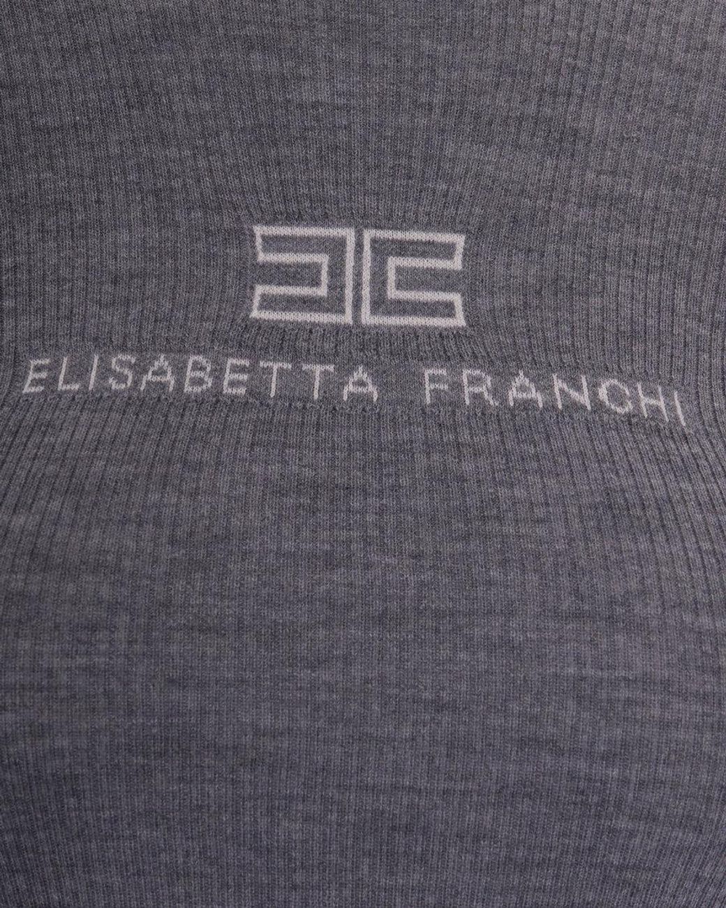 Elisabetta Franchi Blue Ribbed Knit Turtleneck Top With Intarsia Logo