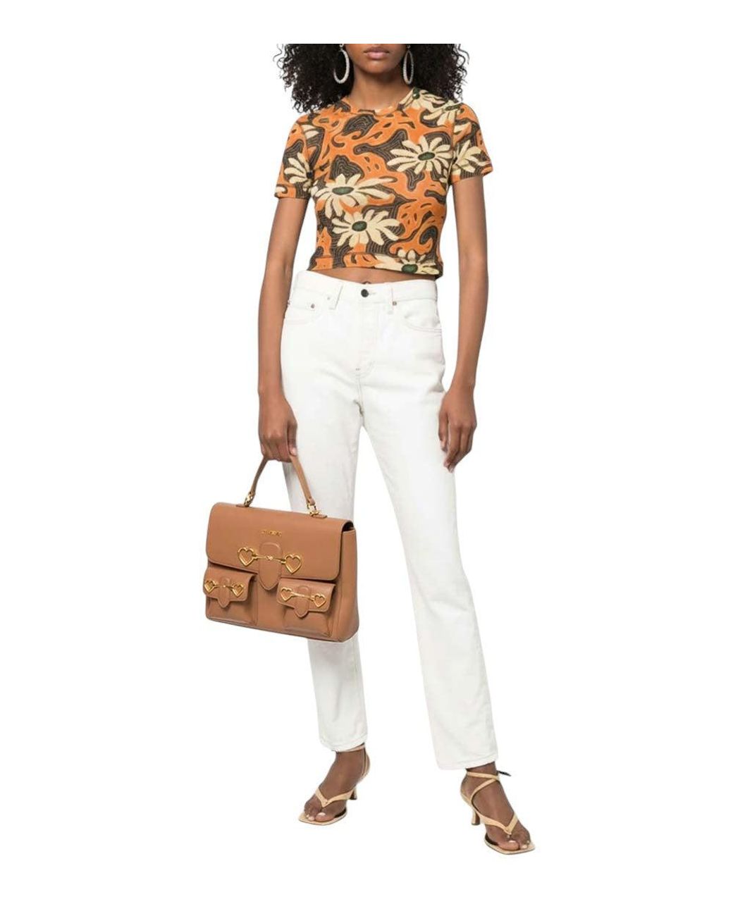 Love Moschino Brown Heart Clamp Medium Satchel