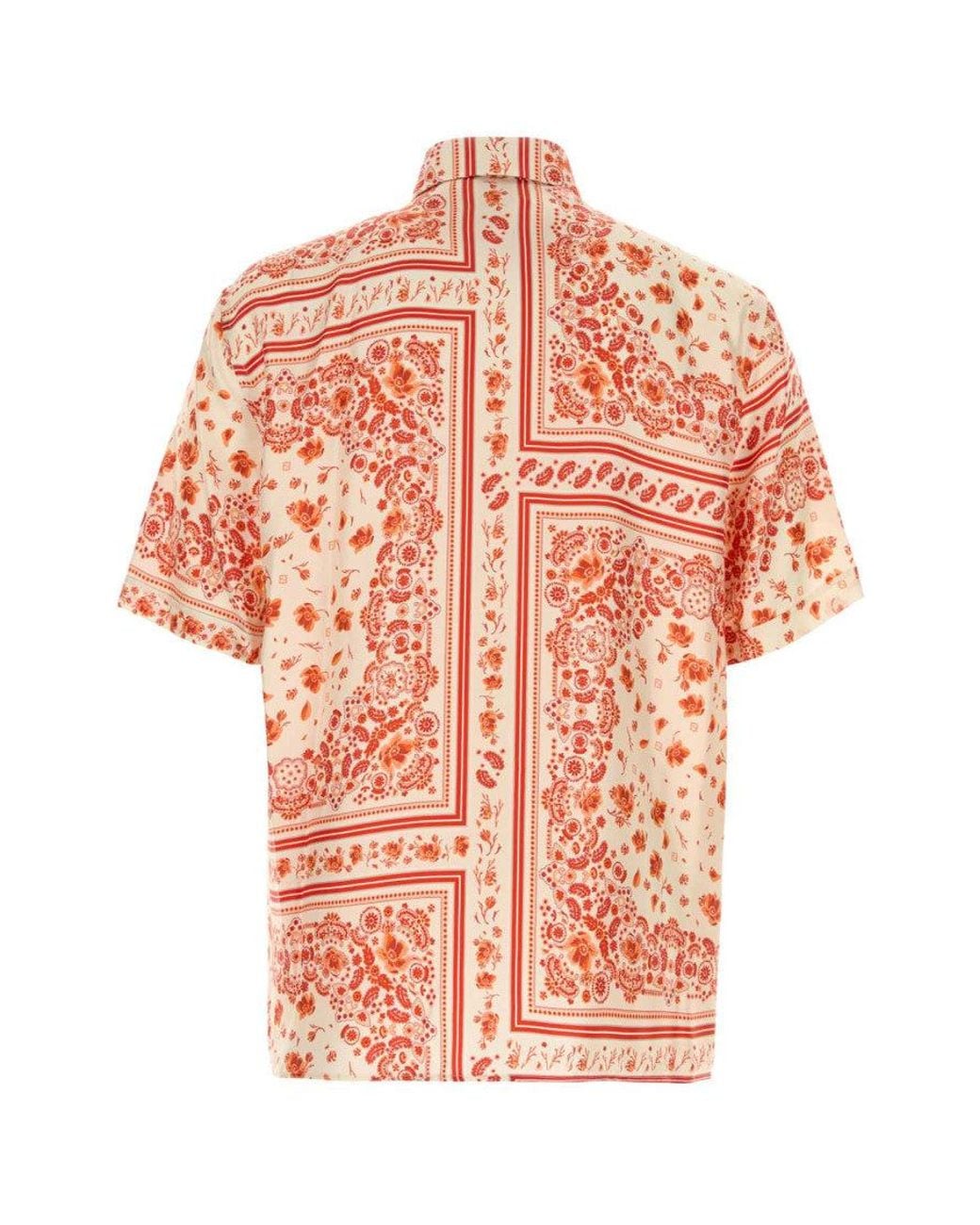 Fendi Orange Printed Silk Shirt for men