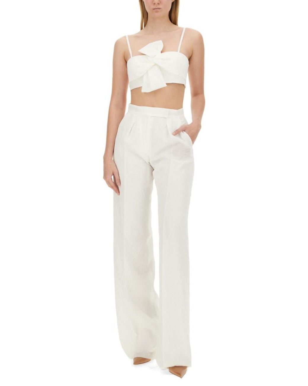 Max Mara White Straight Flat Front Pant