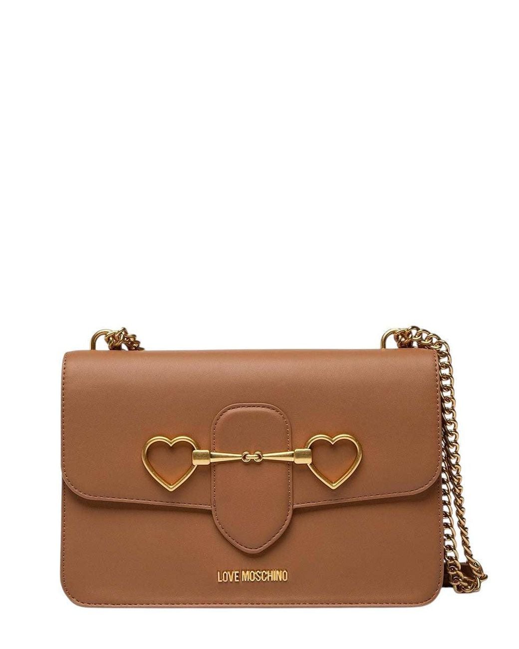 Love Moschino Brown Heart Logo Medium Shoulder Bag