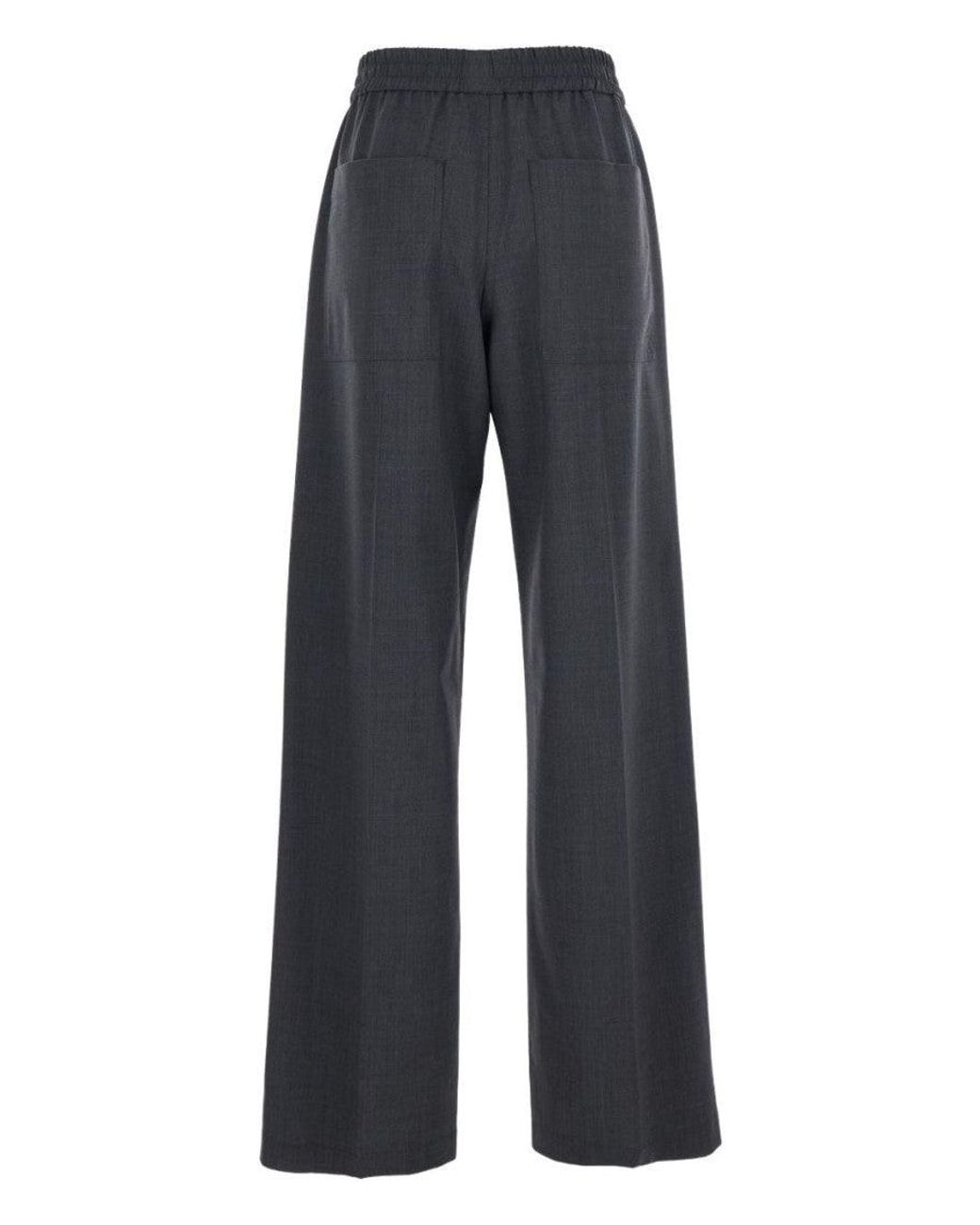 Brunello Cucinelli Blue Wool Wide-Leg Trousers