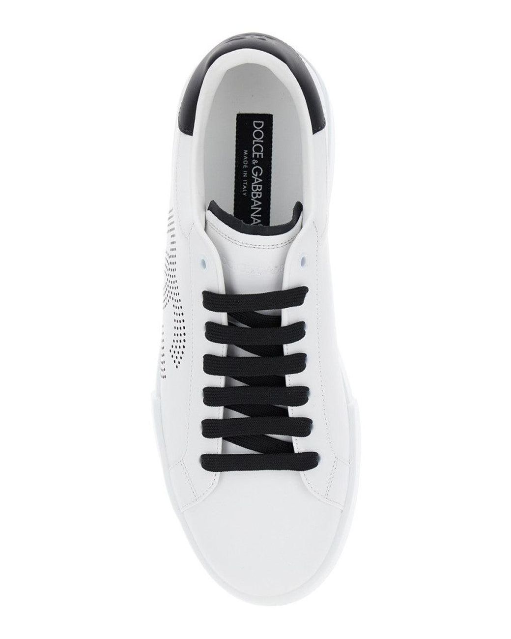 Dolce & Gabbana White Mini Logo-Trim Leather Low-Top Sneakers for men