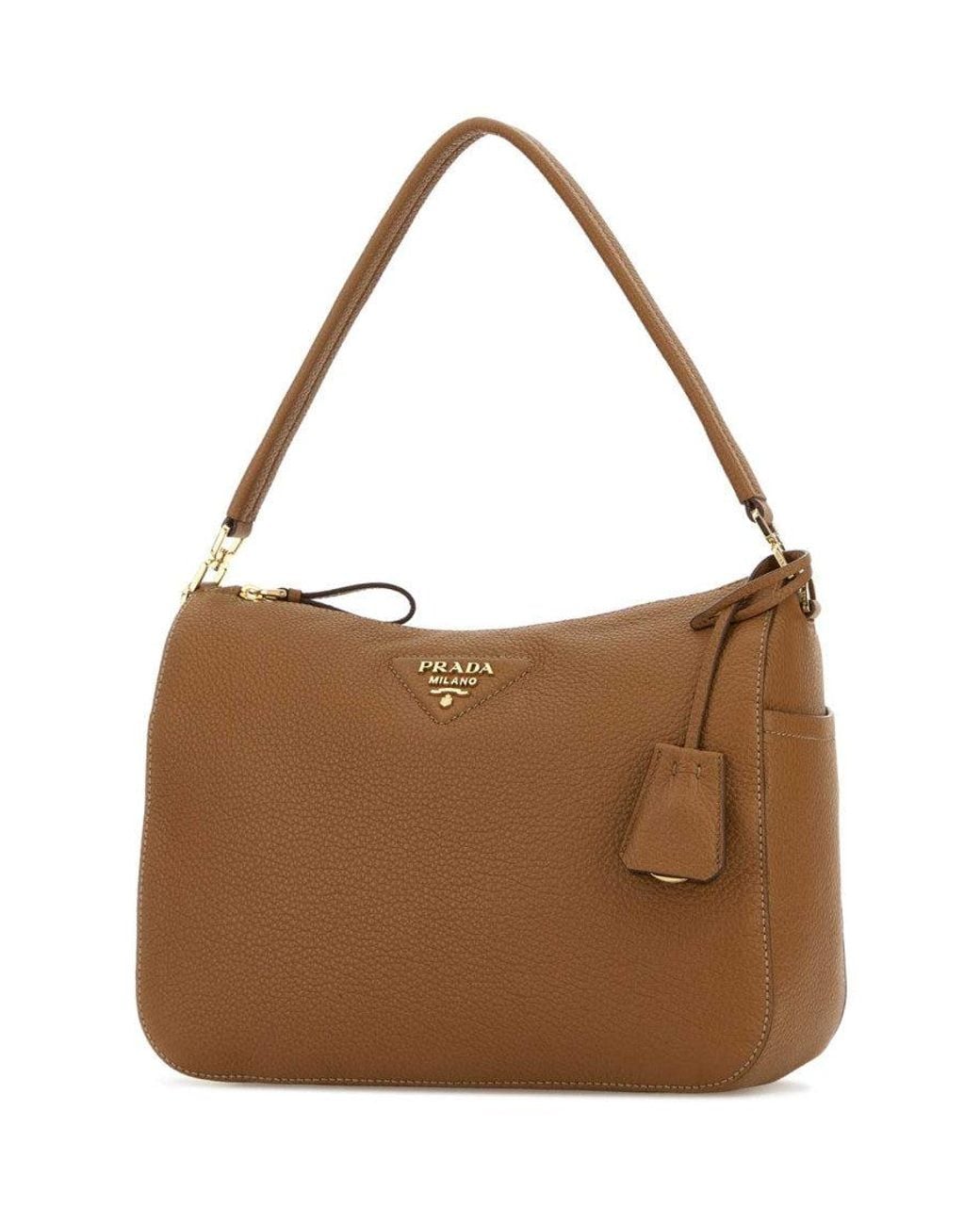 Prada Brown Logo Medium Shoulder Bag