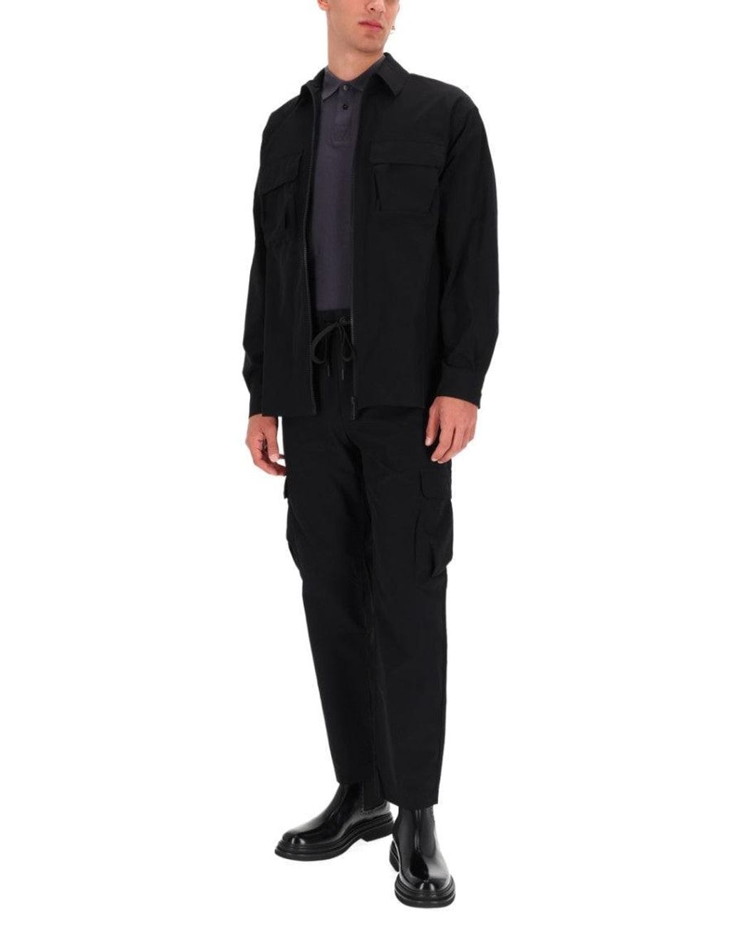 Versace Jeans Couture Black Solid Zip Up Shirt for men