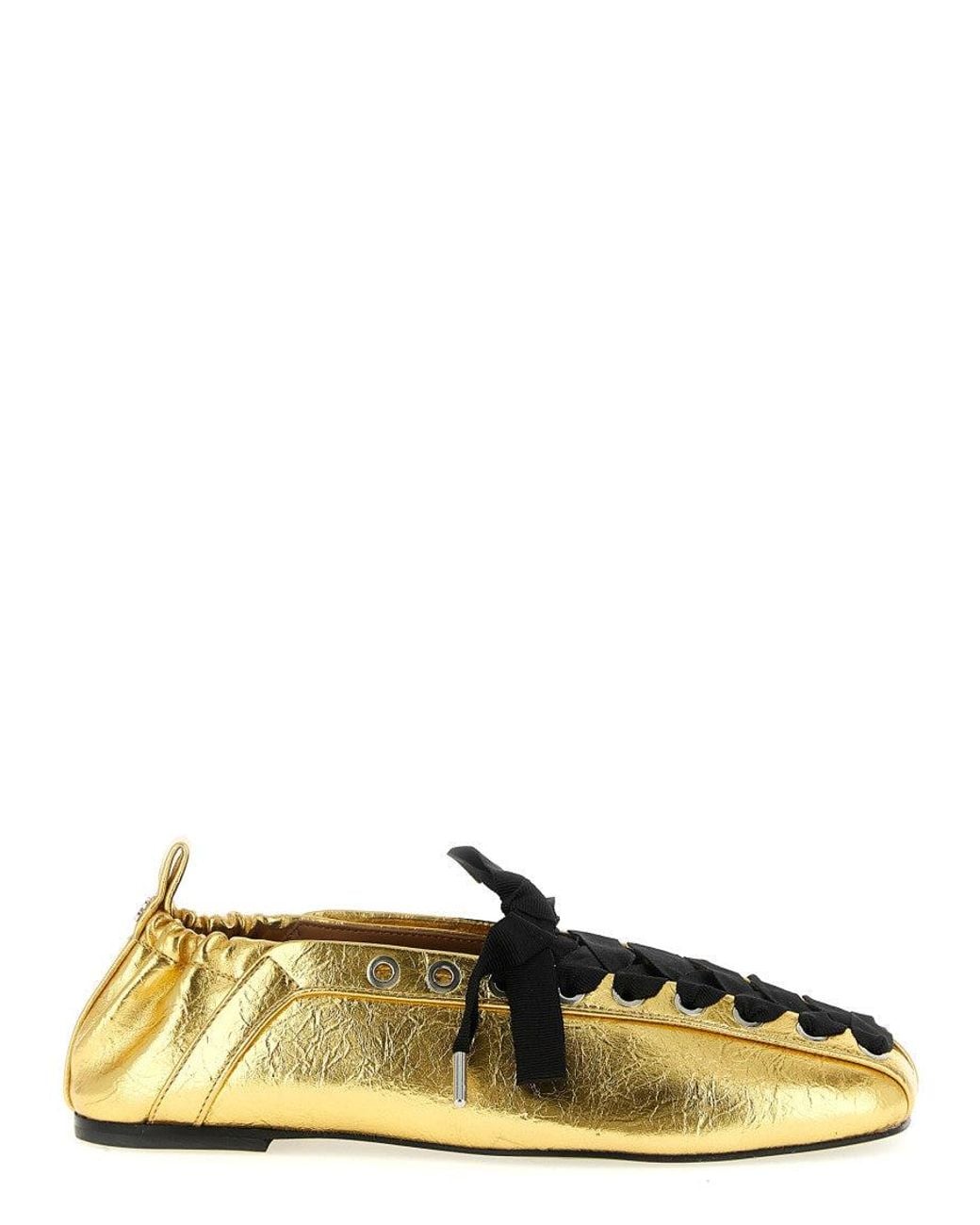 Ganni Yellow Golden Lace-Up Ballet Sneakers