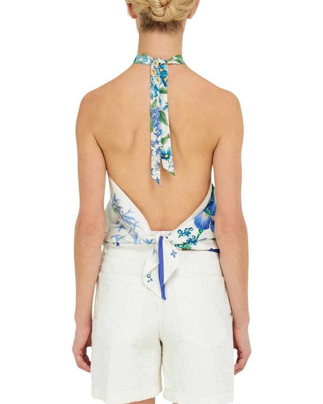 Ferragamo Blue Floral Halter Neck Top